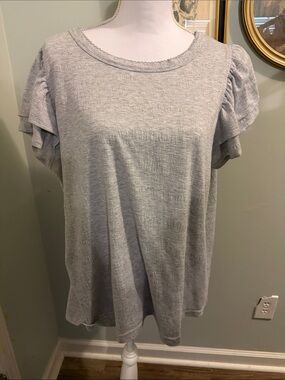 Jane and Delancey Light Gray Ruffle Sleeve Tee